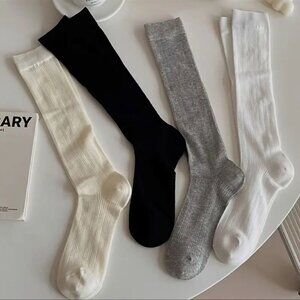 4 Pairs Of Classic Crew Socks - Black, Gray, White, Cream